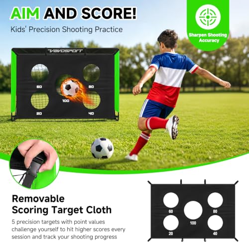 2 Pack Kids Soccer Goals for Backyard Set, 4x3 ft Portable Pop Up Soccer Goal, Kids Soccer Net Training Equipment with Soccer Target, Ball, Cones, for Ages 3-12 Outdoor Sports Games Gifts - color: Black Green