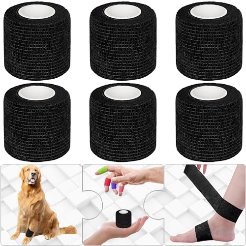 Twavang6 Pack 2 Inches Self Adhesive Bandage Wrap | Breathable Cohesive Bandage Elastic Tape for Pets, Athletic, Sports, Wrist, Knee, Ankle(5 Yards Per Roll, Black) - color: Black, size: 2 Inch