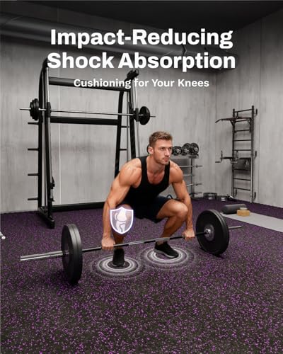 AIRHOP 0.56in Thick 192 Sq Ft Exercise Equipment Mats, 48 Tiles Upgraded Rubber Top with High Density EVA Foam, Large Interlocking Puzzle Gym Flooring for Home Gym, Heavy Weight Workout, 24 x 24in - color: Black/Purple, size: 192 Sq Ft (48 Tiles)