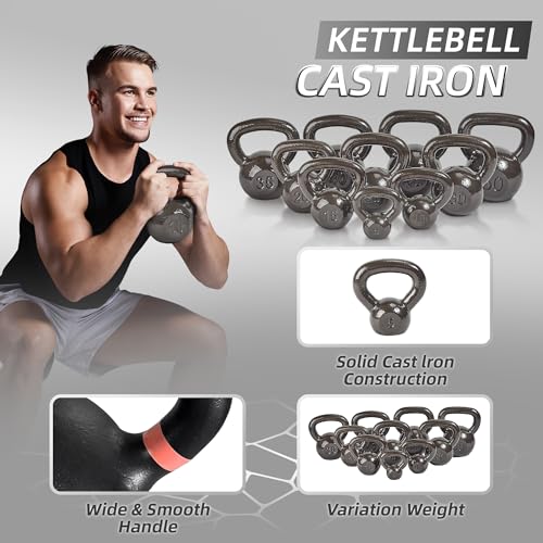 Elevon Cast Iron Kettlebell Weights for Home Gym, Heavy Duty Strength Training, Workout Equipment for HIIT, Functional Fitness