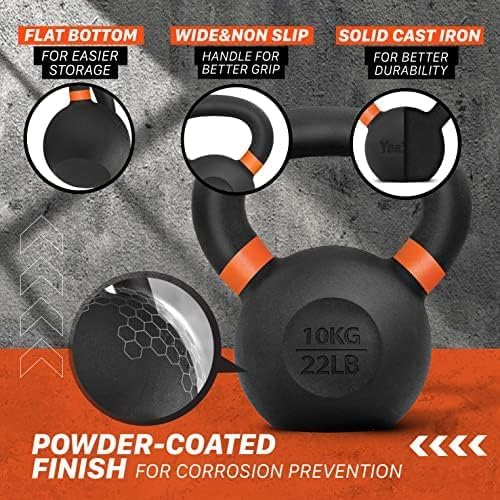 Yes4All Powder Coated Kettlebell, Cast Iron Core Kettlebells with Non-Slip Handle & Flat Bottom for Conditioning, Heavy Duty for Strength Training, 9lb to 71lb - Single & Pair - color: Orange, style: B. Pair