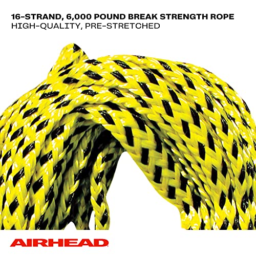 Airhead 1-6 Person Tow Rope for Towable Tubes, Heavy Duty Boat Towline for Tubing, UV Resistant 16 Strand Polypropylene with Rope Keeper, up to 6,000 lb Break Strength - size: 6 Person