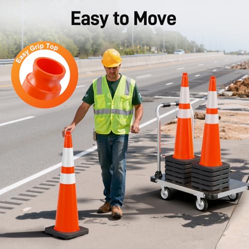 HiGiant 36 Inch Traffic Cones 8 Pack, Orange Safety Cone with Weighted Base, High-Visibility and Impact-Resistant, for Parking, Road Construction, Drivers Training, Driveway - size: 36 Inch
