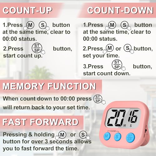 ZILLEEN Classroom Timer for Kids Teachers 2 Pack Digital Timers, White & Pink - color: White & Pink