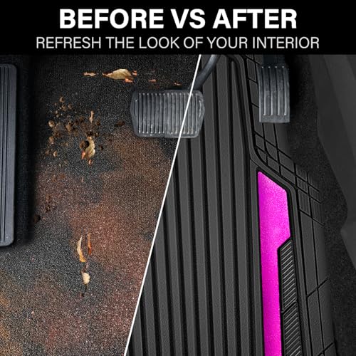 CAR PASS Heavy Duty Rubber Car Mats Metallic, Aluminum Film All Weather Floor Mats Waterproof Universal Trim to Fit for SUV Sedan Van 4 Piece Anodized Deep Dish Two-Tone Sporty Black Hot Pink Chrome - color: Black Hot Pink