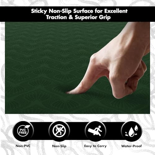 Thick Yoga Mat for Exercise & Pilates – Non Slip Yoga Mats with Strap, Extra Wide Gym Matt for Home, Lightweight & Durable Pilates Mat for Studio Fitness - color: DARK GREEN