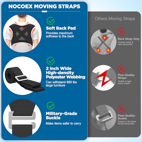 NOCOEX Moving Straps 2-Person for Lifting - Shoulder Lifting and Moving System with Back Support for Movers Easily & Safely Carry Furniture Appliance Mattresses Heavy Object Up to 880 lbs Like a Pro - color: Black