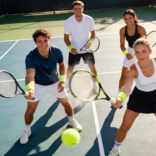 Bememo 24 Pcs Wrist Sweatbands Bulk Sports Wrist Bands for Men Women Breathable Athletic Tennis Wristbands Stretchy Absorbent Cotton Terry for Basketball, Baseball, Gym, Working Out - color: Neon Yellow