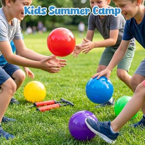 Amor Present 8PCS Inflatable Playground Balls, 8.5Inch Bouncing Sensory Balls with Hand Air Pump, for Kids Birthday Parties