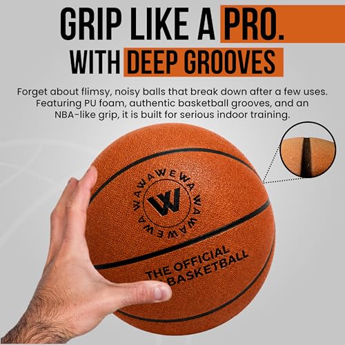 WAWAWEWA The Official Silent Basketball Size 7 (29.5") - Airless Quiet Indoor Basketball for Low-Noise Dribbling, Apartment Practice & Indoor Training - Real Feel PU Foam Ball