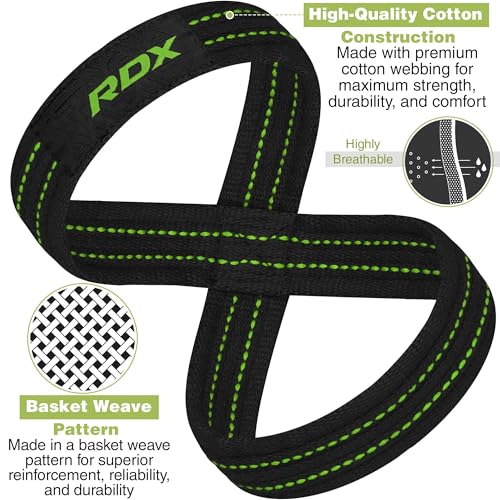 RDX Weight Lifting Straps Figure 8, Anti Slip Strap with Cuffs Wrist Support for Gym Workout Deadlift Powerlifting Bodybuilding Weightlifting, Fitness Strength Training, Hand Bar Grip for Men - color: BLACK ARMY GREEN, size: Small