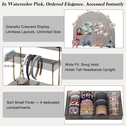Keebofly Hair Accessories Organizer & Headband Holder Stand, Smoky Grey & Gold-plated - color: Half_moon Grey Acrylic & Gold-Plated