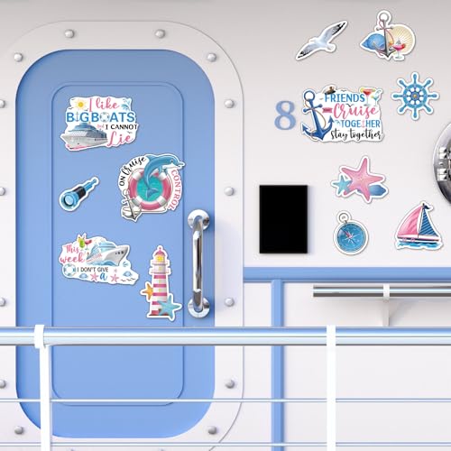 Kanayu 12 Pieces Cruise Door Magnets Decorations, Sea Navigation Ship Car Refrigerator Magnets Stickers Anchor Cruise Cabin Door Fridge Magnetic Decorations for Cabin Carnival Party(Novelty Style) - style: Novelty Style