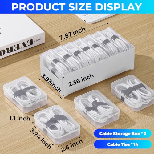 Cable Organizer Storage Box 7 Case Cable Box with Cable Straps and Label Stickers, Travel Cord Organizer for Charging Cables, USB Wires, Earphones – Drawer Organization for Home & Office - color: 7 pcs Individual case for cable