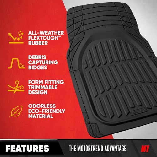 Motor Trend FlexTough LITE Rubber Car Mats Full Set - All Weather Floor Mats for Cars & SUVs - Automotive Waterproof Black Car Floor Mats for Cars Interior Accessories Universal Trim-to-Fit - color: Black Lite, style: Full Set