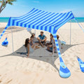 2PM SPORTS Beach Tent Sun Shelter 10x10 FT - UPF 50+ UV Protection, 8 Sandbags, Easy Setup, Portable Beach Shade Canopy for Family Picnic Camping Travel - color: Striped blue