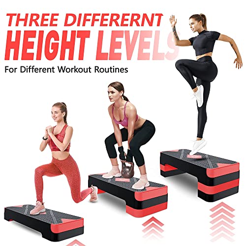 GYMMAGE Aerobic Exercise Step, Adjustable Height, | Aerobic Workout Step Platform for Exercise, 26.5" Step Deck with Adjustable Height, Women Home Gym Cardio Fitness - color: Red