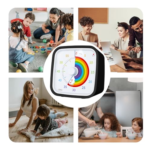 Yunbaoit Rainbow Visual Timer for Kids, 60-min Countdown Timer, Black | Protective Case, No Ticking, Mute and Ringing Alarm Available, Time Management Tool, Low Power Reminder, for Study,Game,Work - color: Black Rainbow