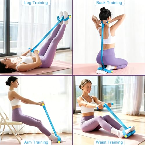 Pedal Resistance Band with Handle, 6-Tubes Tesistance Bands with Handles, Natural Rubber Foot Pedal Resistance Band, Multifunctional Exercise Bands for Abdomen, Waist, Leg, Arm - color: Blue