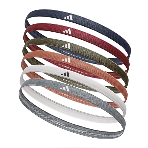 adidas Hairband Set - 6 Thin - Multiple Colors - color: Grey, White, Clay, Olive, Red, Navy