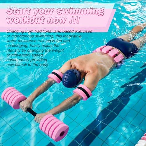 Soulchen Pool Exercise Set Including Long Aquatic Exercise Dumbbells,Pool Ankle Weights,Swim Belt,Water Aerobics Water Aerobics Equipment Set for Full Body Swim Training Kit - color: Pink, size: Middle