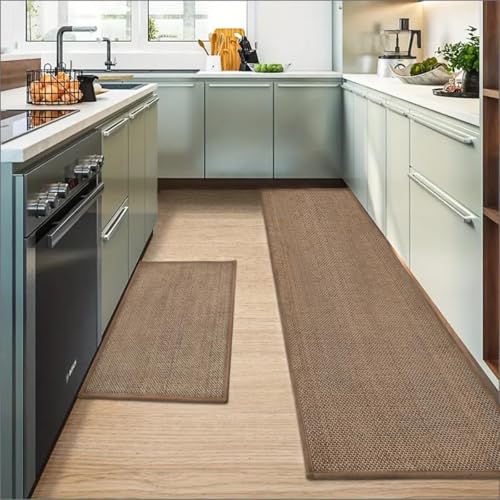 Artoid Mode Washable Kitchen Rugs and Mats Set of 2, Non-Skid Rubber Absorbent Kitchen Mats for Floor Front of Sink Hallway- 17x29 and 17x60 Inch - color: Coffee, size: 17" x 29" /17" x 60"