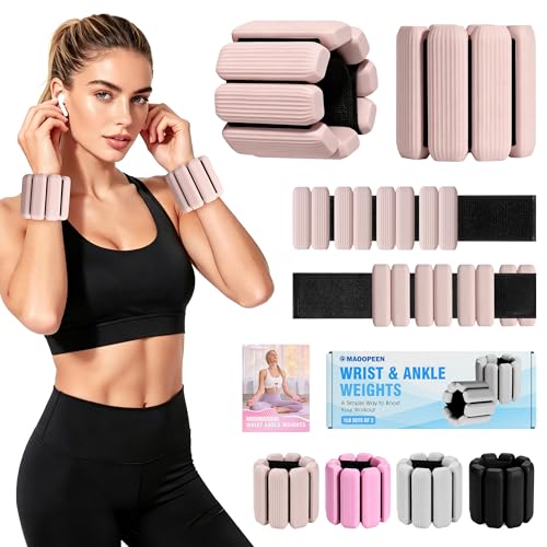 Wrist Weights, 2Pack Adjustable Ankle Weights for Women/Men, Silicone Weighted Bangles for Yoga, Pilates, Running & Walking, Arm & Leg Weights, 2lb - color: Beige