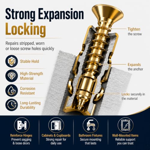 100 PCS Hinge Repair Screw 6×14mm Short Expansion Screw Set for Cabinet Hinge Repair & Stripped Thread Restoration, Secure Cabinet Door Fastening