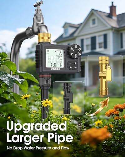 Water Timer for Garden Hose with 100% Metal Pipe, Programmable Sprinkler Controller for Garden Faucet with Auto/Manual/Rain Delay Mode, Irrigation Timers for Lawn, Yard, Outdoor Plants - size: 1 Zone-Metal Pipe