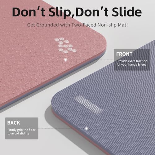 PAIDU Yoga Mat 8mm TPE Non‑Slip Fitness Mat with Strap for Home Workouts | SGS Certified, Odorless, Tear‑Resistant, Unisex, for Yoga, Pilates, Meditation, Home & Gym Workouts - color: Deep Pink&Grey