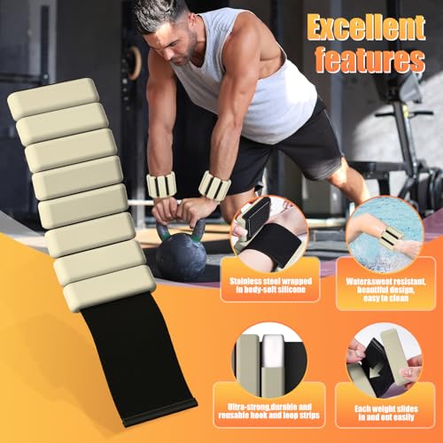 Ankle Weight Wrist Weight 2 Pack 1lb Each Adjustable | Arm and Leg Weight, Women and Men, Pilates Gym Yoga Aerobic, Strength Training - color: Beige