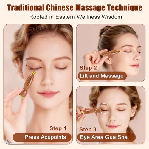 Brass Facial Massage Tool, Eye Massage Stick for Under Eye Gua Sha, Reduces Puffiness, Crow’s Feet & Dark Circles, Traditional Chinese Acupressure Tool, Set of 2 - size: Regular