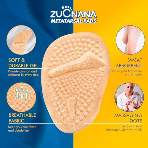 ZUCNANA Metatarsal Pads | 2 Pairs High Heel Inserts | Soft Gel Shoe Inserts for Women | Reusable Ball of Foot Cushions for Women Foot Pain Relief and Comfort | One Size Fits Any (Golden) - color: Golden