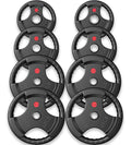 Gikpal Olympic Weight Plates, 2-Inch Three-Grip Rubber Coated Barbell Plates with Steel Hub, Cast Iron Weights for Strength Training & Home Gym, Pair or Sets (2.5–45LB) - style: 250LBS Set (2x10,2x25,4x45lb)