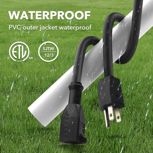BN-LINK 15ft Outdoor Extension Cord, 15amps,12/3 SJTW Heavy Duty Power Cord, 3-Prong Grounded Plug, Weather Resistant, 1875W, Black, for Lawn, Garden, Appliances, ETL Listed - color: Black, size: 15FT