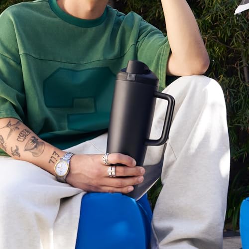 Owala FreeSip Tumbler Stainless Steel Water Bottle 40 oz Foggy Tide | Triple-Layer Insulation | Leak-Proof Lid with Push-Button | Double Threaded Lid for Left and Right-Handed Drinking - color: Foggy Tide, size: 40 Ounces