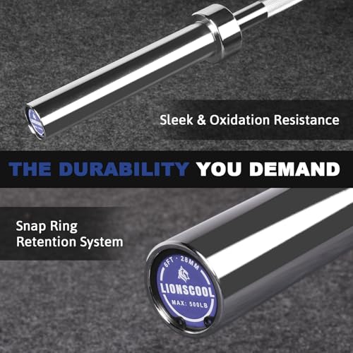 LIONSCOOL Premium 4ft/4.9ft/6ft Barbell for Strength Training and Olympic Weightlifting, 2 Inch Weight Bar for Squats, Curls, Deadlifts, Presses, Hip Thrusts, 350lbs/500lbs Capacity - color: Silver Chrome, 6FT, 500LBS, size: 6 ft