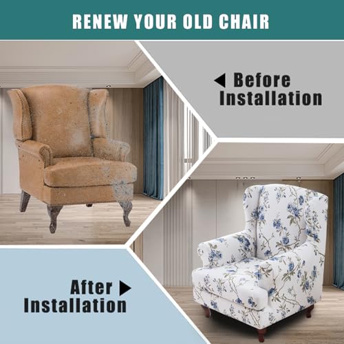 NILUOH Wingback Chair Slipcover 2-Piece Stretch Wingback Chair Sofa Slipcover Armchair Cover Printed Furniture Protector Couch Soft with Elastic Bottom for Living Room - color: Lzk-02