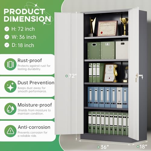 INTERGREAT Metal Storage Cabinet for Garage,72" Lockable Storage Cabinets with Doors and Adjustable Shelves,Steel Locking Cabinet for Garage,Office,Home,Gym,School (White Grey) - color: White Grey, size: MSC-D18