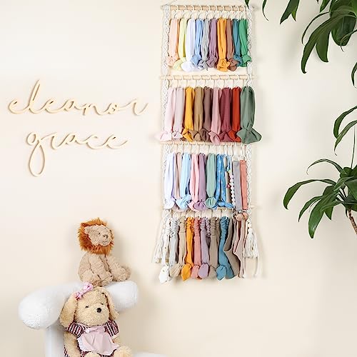 POVETIRE Headband Holder Head Bands Organizer for Girls, Baby Headbands Hair Accessories Organizer Storage Wall Hanging Decor for Nursery Toddler Girls Room - color: Macrame