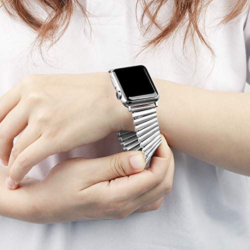 Stainless Steel Stretchable Band Compatible with Apple Watch Series 6/5/4/3/2/1 SE, 41mm/45mm/42mm/38mm/40mm/44mm, Expansion Clasp, Black, 38mm/40mm/42mm/44mm - color: Silver, size: 42MM/44MM/45MM S/M