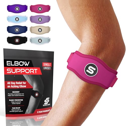 Sleeve Stars Tennis Elbow Brace for Men & Women, Elbow Brace for Tendonitis, Tennis Elbow Strap, Golfers Elbow Brace, Elbow Support Wrap for Tennis Elbow Relief, Fits 9"-23" (Single/Hot Pink) - color: Hot Pink