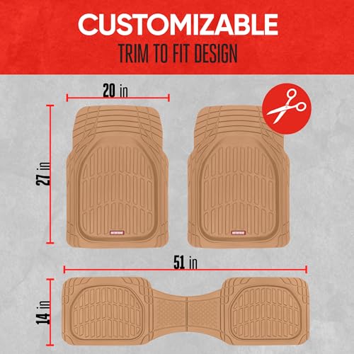 Motor Trend FlexTough Floor Mats for Cars, Beige Deep Dish All-Weather Mats, Waterproof Trim-To Fit Automotive Floor Mats for Cars Trucks SUV, Universal Floor Liner Car Accessories - color: Beige, style: Full Set