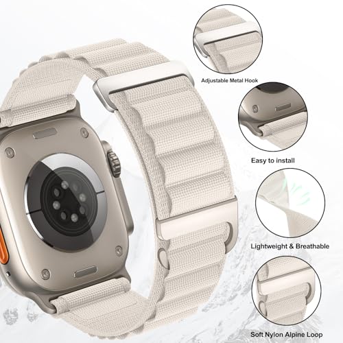 Alpine Loop Compatible with Apple Watch 3 Band 49mm 46mm 45mm 44mm 42mm 41mm 40mm 38mm Men Women, Nylon Sport Loop for Apple Watch Ultra 2/1 iWatch Series 11 10 9 8 7 6 5 4 3 2 1 SE - color: Starlight