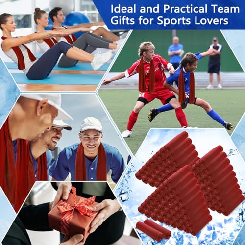 Hosuly 100 Pack Cooling Towels, 40"x12" Cooling Towels for Neck and Face Breathable Soft Chilly Sweat Rag Microfiber Sport Rags for Gym Yoga Golf Running - color: Red