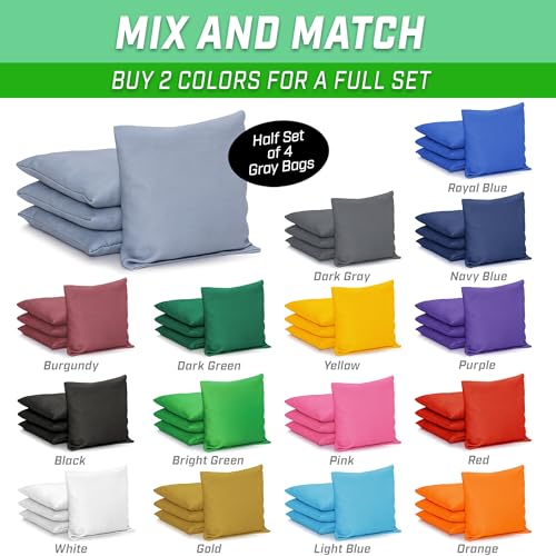 GoSports Classic Cornhole Bean Bags Set of 4-16 Colors Available - Regulation All Weather, Mix and Match - color: Gray