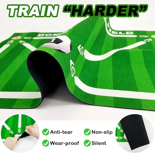 Football Footstep Training Mat, Soccer Training Mat 35 * 24IN, Soccer Skills Training Equipment with Storage Bag and Soccer Return Trainer Net - color: Green-White