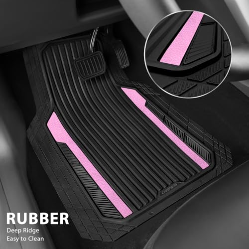 CAR PASS Heavy Duty Rubber Car Mats Metallic, Aluminum Film Cute All Weather Floor Mats Waterproof Universal Trim to Fit for SUV Sedan Van 4 Piece Deep Dish Two-Tone Sporty Black Light Pink Chrome - color: Black Light Pink