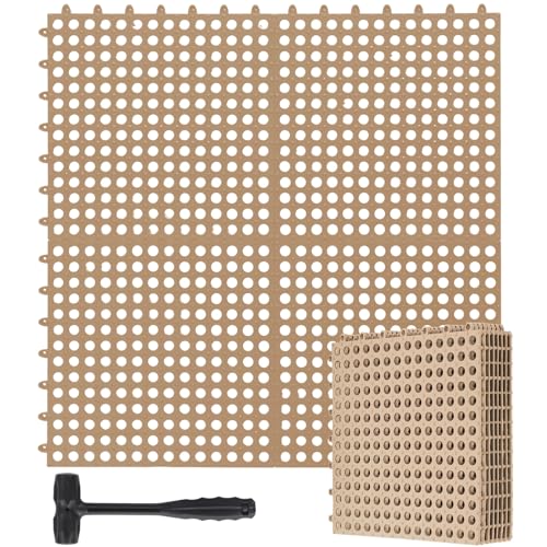 Drydiet 8 Pack Drainage Tiles Modular Interlocking Floor Tiles with 1 Pc Plastic Hammer 12" x 12" Cushion Mat Non Slip Rubber Floor mat with Holes for Pool Bathroom Deck Kitchen Patio (Beige) - color: Beige