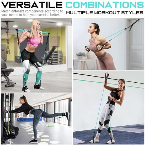 Pilates Bar Kit with 6 Latex Resistance Bands, Adjustable Exercise Bar - color: Blue